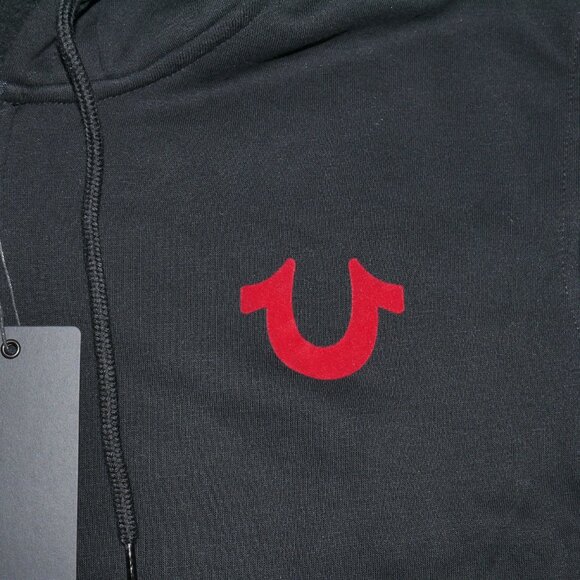 True Religion Buddha Hoodie Men's Size 3XL Sweatshirt Black Red Flocked Logo NWT - Picture 5 of 9